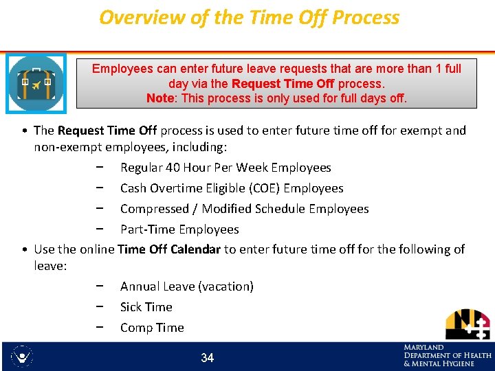 Overview of the Time Off Process Employees can enter future leave requests that are