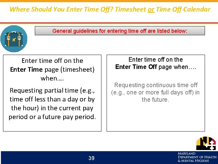 Where Should You Enter Time Off? Timesheet or Time Off Calendar General guidelines for