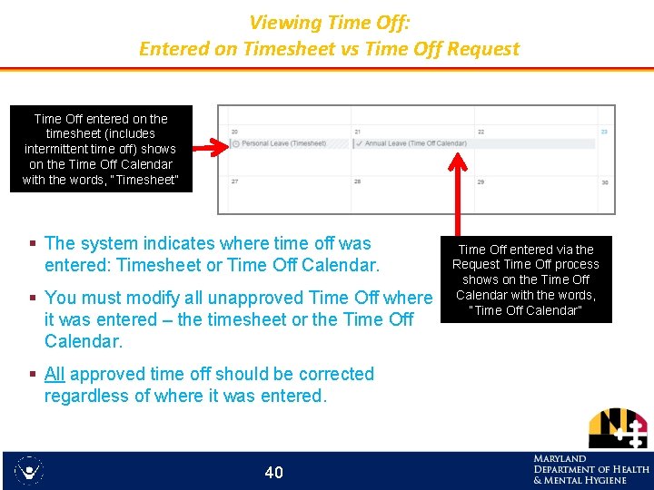 Viewing Time Off: Entered on Timesheet vs Time Off Request Time Off entered on