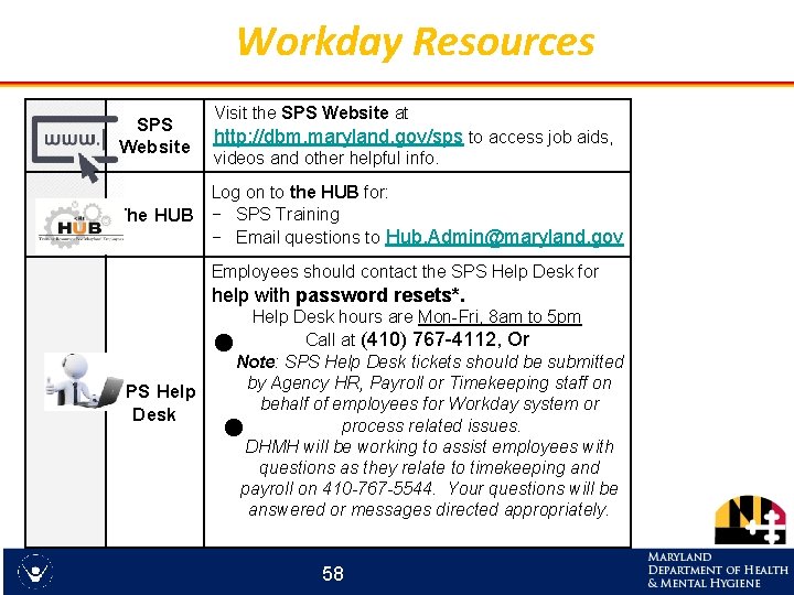 Workday Resources SPS Website Visit the SPS Website at http: //dbm. maryland. gov/sps to