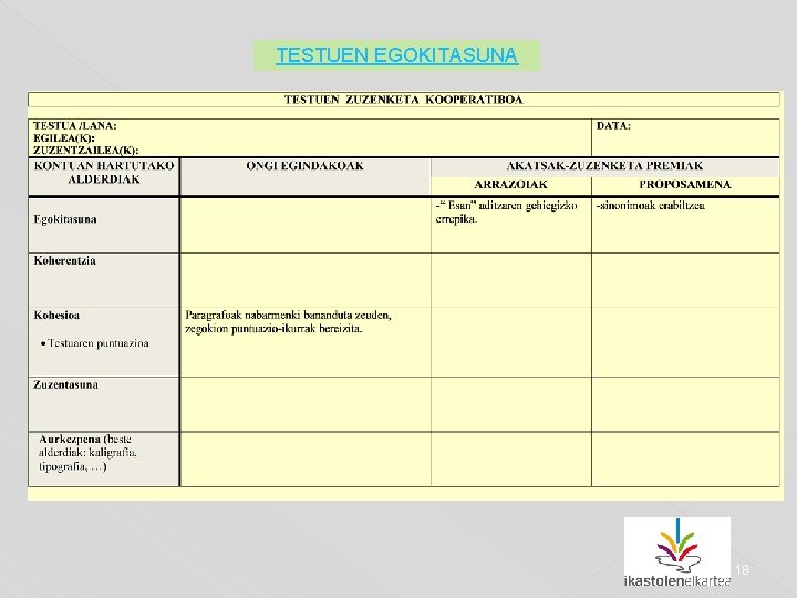 TESTUEN EGOKITASUNA 18 