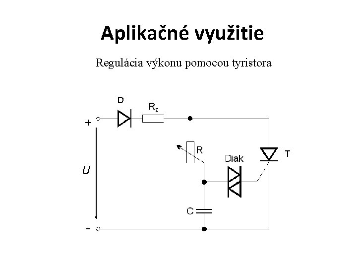Aplikačné využitie Regulácia výkonu pomocou tyristora D + T U - 