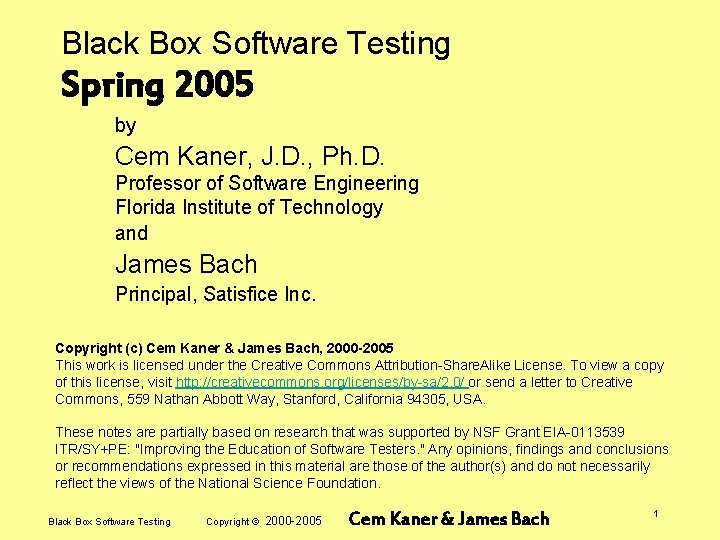 Black Box Software Testing Spring 2005 by Cem
