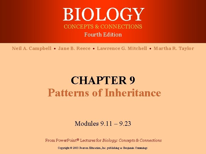 BIOLOGY CONCEPTS & CONNECTIONS Fourth Edition Neil A. Campbell • Jane B. Reece •