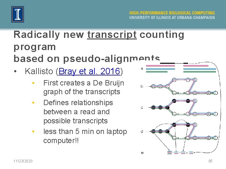 Radically new transcript counting program based on pseudo-alignments • Kallisto (Bray et al. 2016)