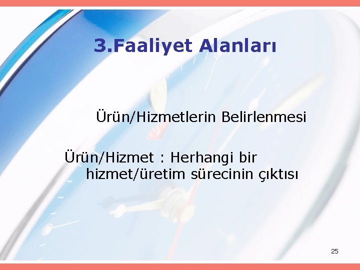 3. Faaliyet Alanları Ürün/Hizmetlerin Belirlenmesi Ürün/Hizmet : Herhangi bir hizmet/üretim sürecinin çıktısı 25 