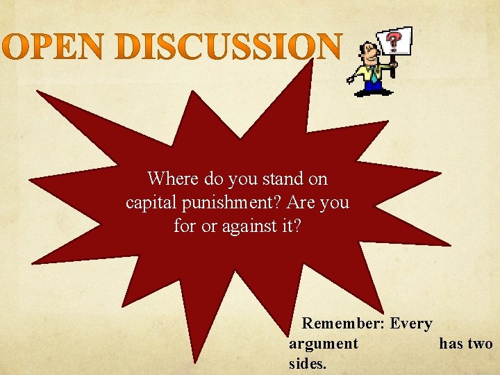 Where do you stand on capital punishment? Are you for or against it? Remember: