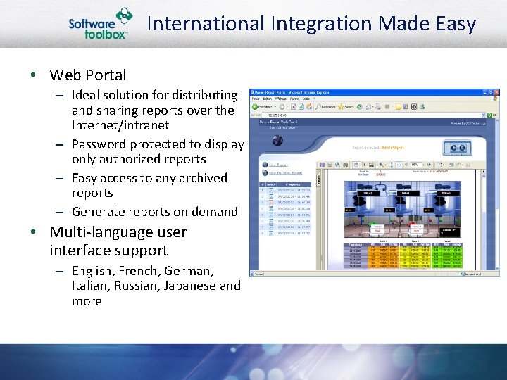 International Integration Made Easy • Web Portal – Ideal solution for distributing and sharing