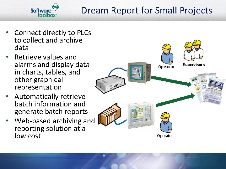 Dream Report for Small Projects • Connect directly to PLCs to collect and archive