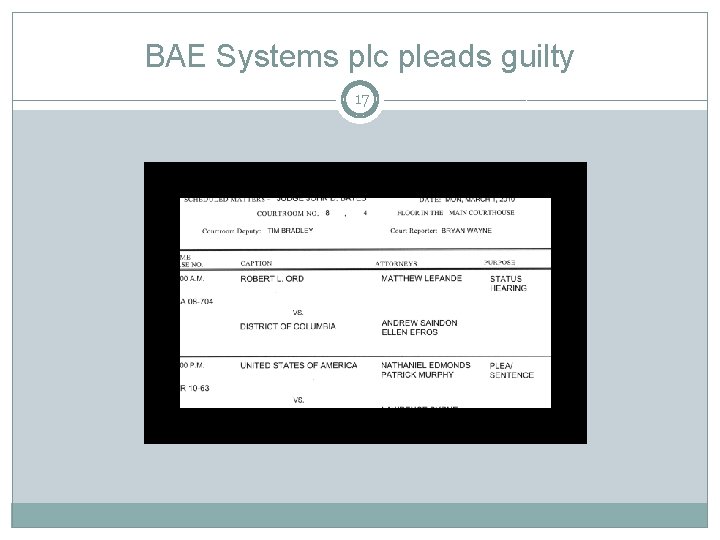 BAE Systems plc pleads guilty 17 • Pleads guilty to conspiracy 