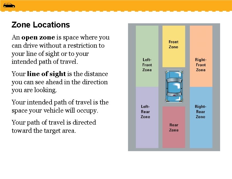Zone Locations An open zone is space where you can drive without a restriction
