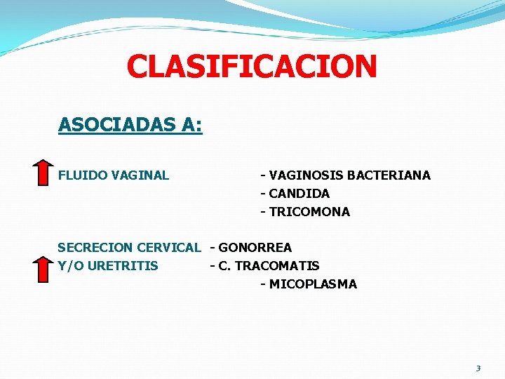 CLASIFICACION ASOCIADAS A: FLUIDO VAGINAL - VAGINOSIS BACTERIANA - CANDIDA - TRICOMONA SECRECION CERVICAL CLASIFICACION ASOCIADAS A: FLUIDO VAGINAL - VAGINOSIS BACTERIANA - CANDIDA - TRICOMONA SECRECION CERVICAL
