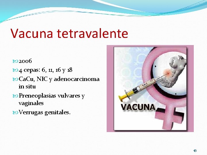 Vacuna tetravalente 2006 4 cepas: 6, 11, 16 y 18 Ca. Cu, NIC y Vacuna tetravalente 2006 4 cepas: 6, 11, 16 y 18 Ca. Cu, NIC y
