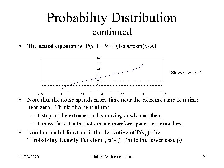 Probability Distribution continued • The actual equation is: P(vn) = ½ + (1/ )arcsin(v/A)
