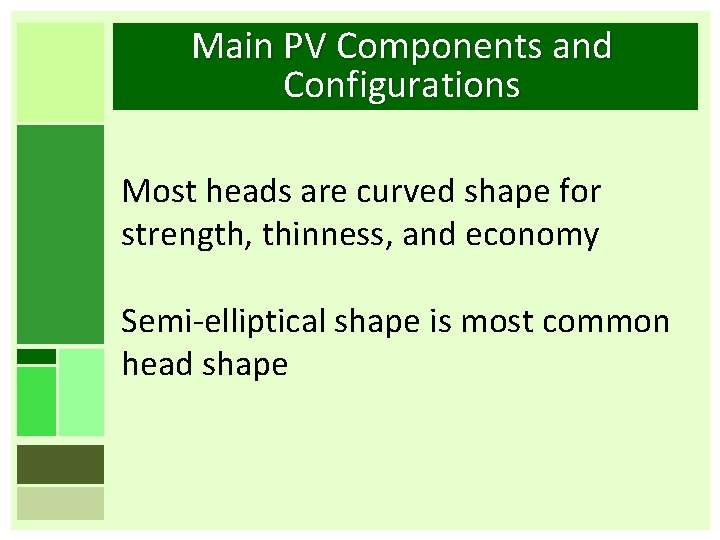 Main PV Components and Configurations Most heads are curved shape for strength, thinness, and
