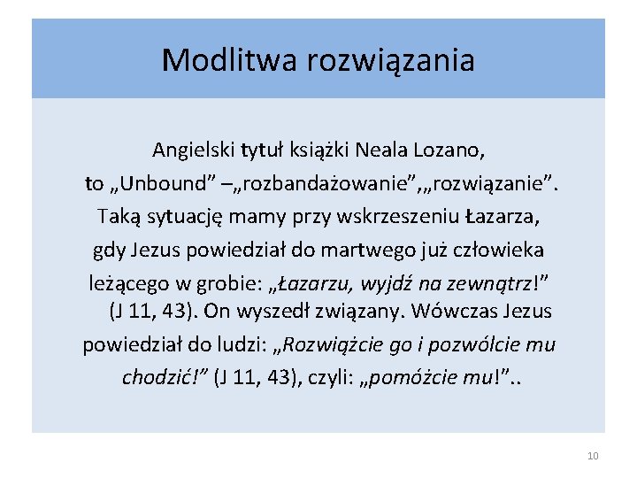 Modlitwa rozwiązania Angielski tytuł książki Neala Lozano, to „Unbound” –„rozbandażowanie”, „rozwiązanie”. Taką sytuację mamy