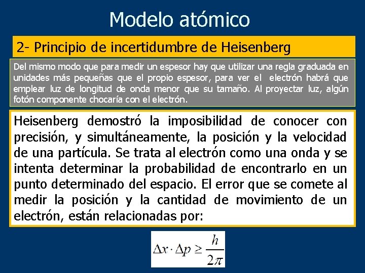 Modelo atómico 2 - Principio de incertidumbre de Heisenberg Del mismo modo que para