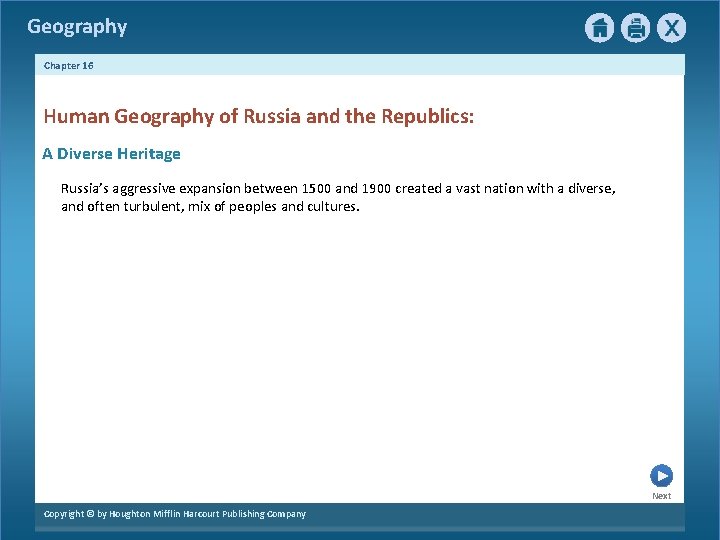 Geography Chapter 16 Human Geography of Russia and the Republics: A Diverse Heritage Russia’s Geography Chapter 16 Human Geography of Russia and the Republics: A Diverse Heritage Russia’s