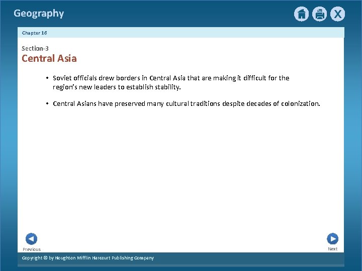 Geography Chapter 16 Section-3 Central Asia • Soviet officials drew borders in Central Asia Geography Chapter 16 Section-3 Central Asia • Soviet officials drew borders in Central Asia