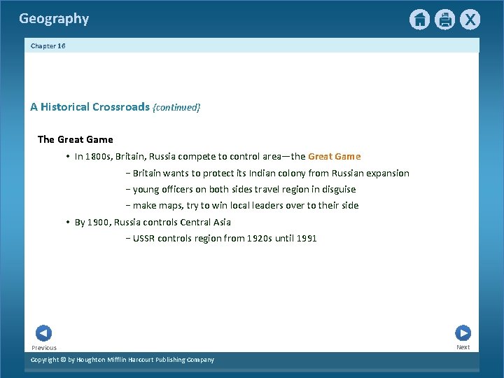 Geography Chapter 16 3 A Historical Crossroads {continued} The Great Game • In 1800 Geography Chapter 16 3 A Historical Crossroads {continued} The Great Game • In 1800