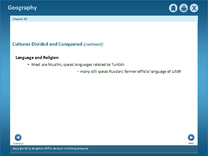 Geography Chapter 16 Cultures Divided and Conquered {continued} Language and Religion • Most are Geography Chapter 16 Cultures Divided and Conquered {continued} Language and Religion • Most are