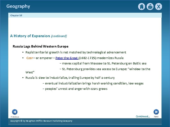 Geography Chapter 16 A History of Expansion {continued} Russia Lags Behind Western Europe • Geography Chapter 16 A History of Expansion {continued} Russia Lags Behind Western Europe •