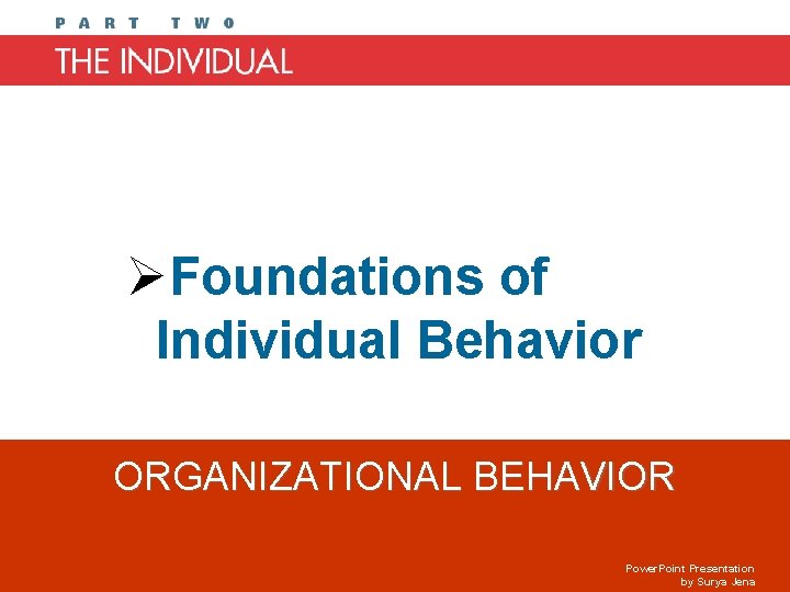 Chapter 2 ØFoundations of Individual Behavior ORGANIZATIONAL BEHAVIOR Power. Point Presentation by Surya Jena