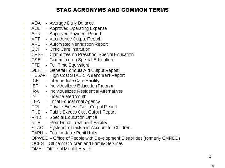 STAC ACRONYMS AND COMMON TERMS • • • • • • • ADA AOE