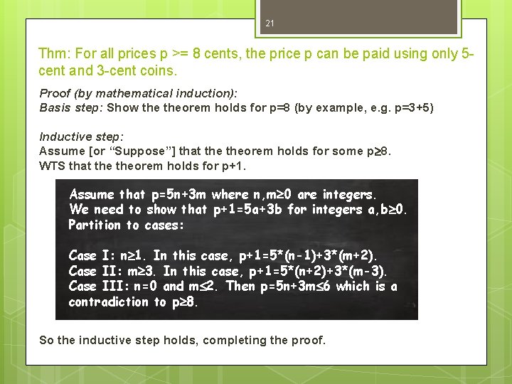 21 Thm: For all prices p >= 8 cents, the price p can be