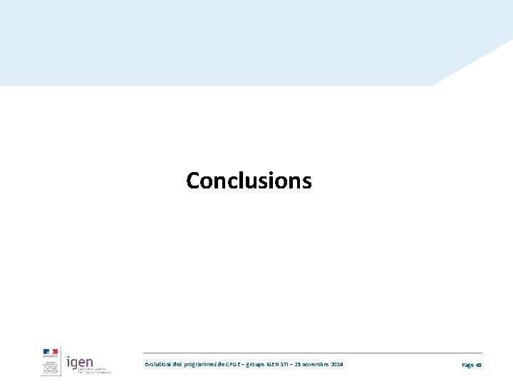 Conclusions Évolutions des programmes de CPGE – groupe IGEN STI – 25 novembre 2014