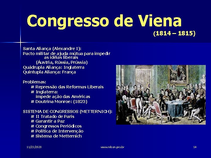 Congresso de Viena (1814 – 1815) Santa Aliança (Alexandre I): Pacto militar de ajuda