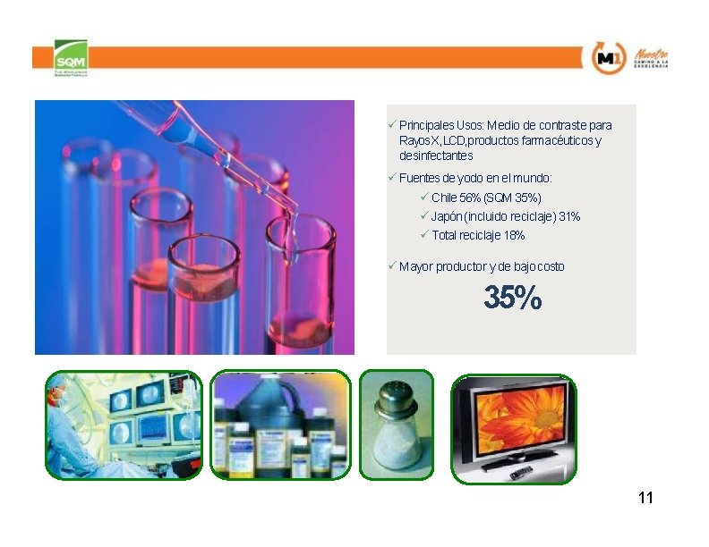  Principales Usos: Medio de contraste para Rayos X, LCD, productos farmacéuticos y desinfectantes