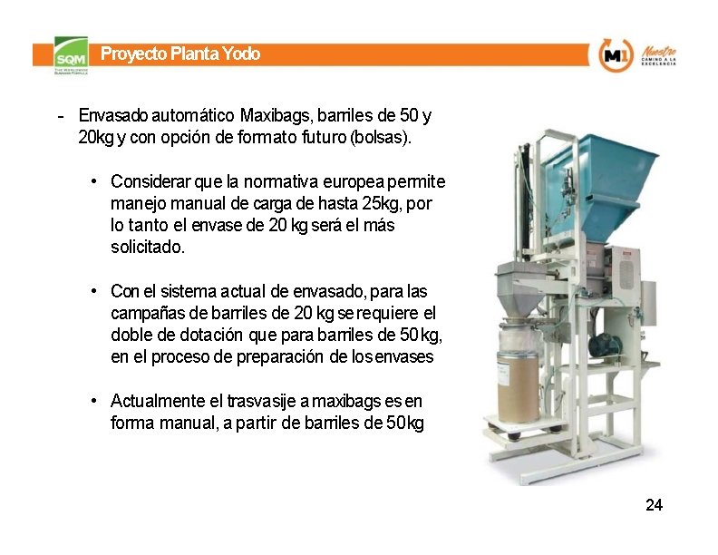 Proyecto Planta Yodo - Envasado automático Maxibags, barriles de 50 y 20 kg y