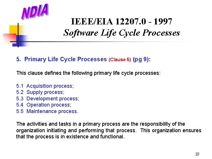 IEEE/EIA 12207. 0 - 1997 Software Life Cycle Processes 5. Primary Life Cycle Processes