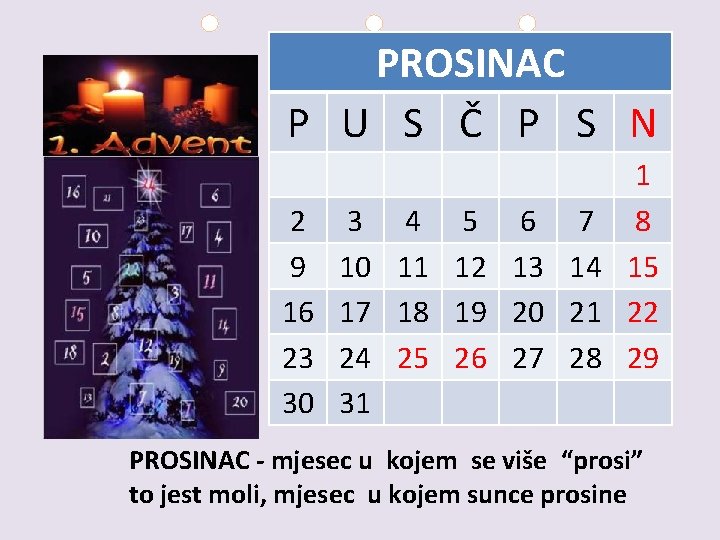 PROSINAC P U S Č P S N 1 2 3 4 5 6