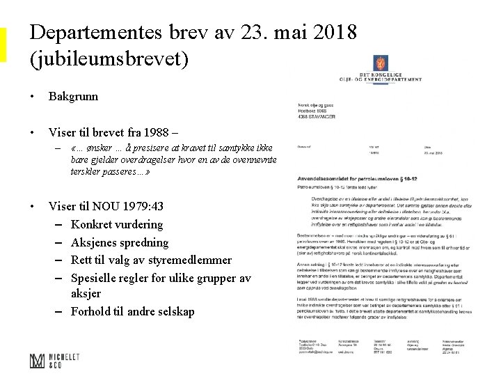 Departementes brev av 23. mai 2018 (jubileumsbrevet) • Bakgrunn • Viser til brevet fra
