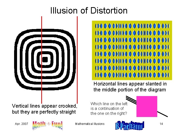 Illusion of Distortion Horizontal lines appear slanted in the middle portion of the diagram