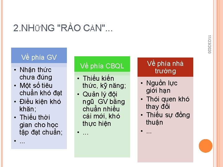 2. NHỮNG "RÀO CẢN". . . 11/23/2020 Về phía GV • Nhận thức chưa