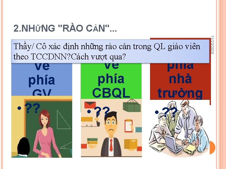 2. NHỮNG "RÀO CẢN". . . Về phía GV • ? ? Về phía