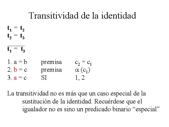 Transitividad de la identidad t 1 = t 2 = t 3 ____ t