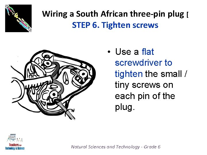 Wiring a South African three-pin plug [ STEP 6. Tighten screws • Use a