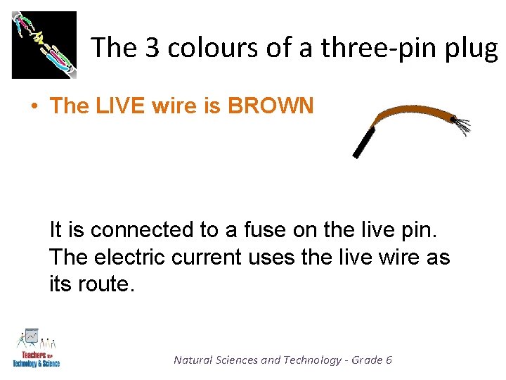 The 3 colours of a three-pin plug • The LIVE wire is BROWN It