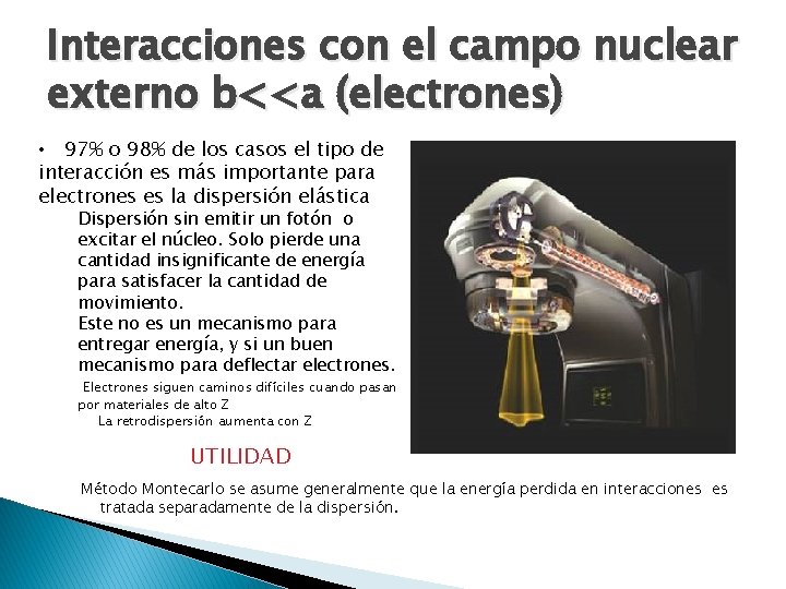 Interacciones con el campo nuclear externo b<<a (electrones) • 97% o 98% de los Interacciones con el campo nuclear externo b<<a (electrones) • 97% o 98% de los