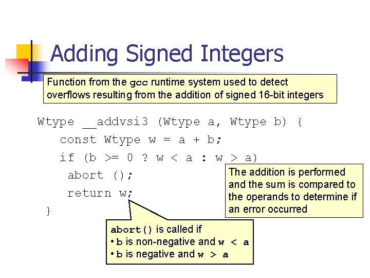 Adding Signed Integers Function from the gcc runtime system used to detect overflows resulting