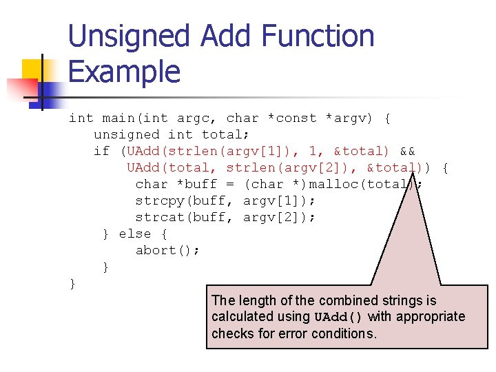 Unsigned Add Function Example int main(int argc, char *const *argv) { unsigned int total;