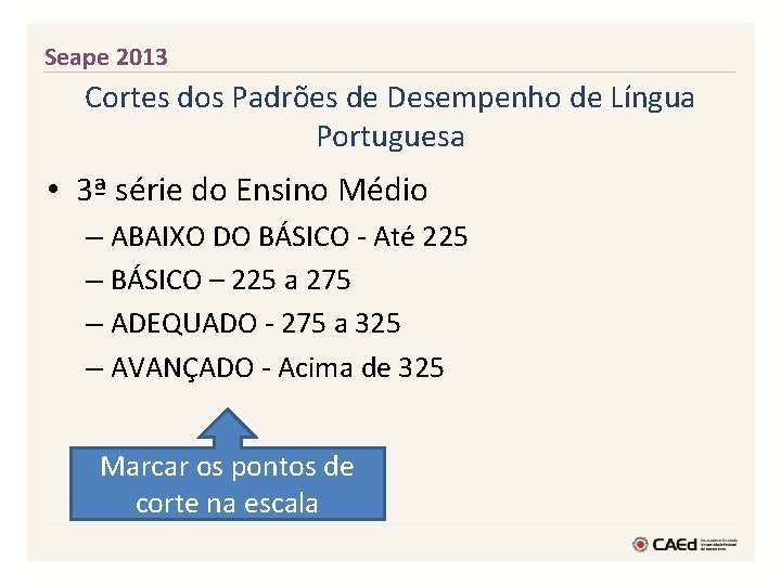 Seape 2013 Cortes dos Padrões de Desempenho de Língua Portuguesa • 3ª série do