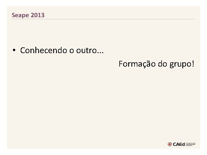 Seape 2013 • Conhecendo o outro. . . Formação do grupo! 