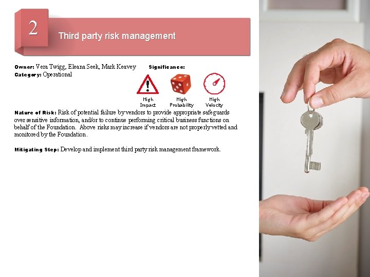 2 Third party risk management Owner: Vera Twigg, Eleana Category: Operational Seek, Mark Keavey