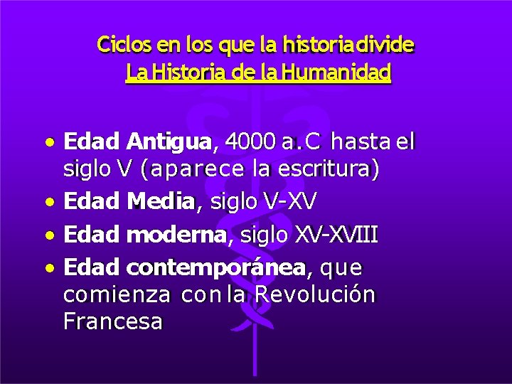 Ciclos en los que la historia divide La Historia de la Humanidad • Edad