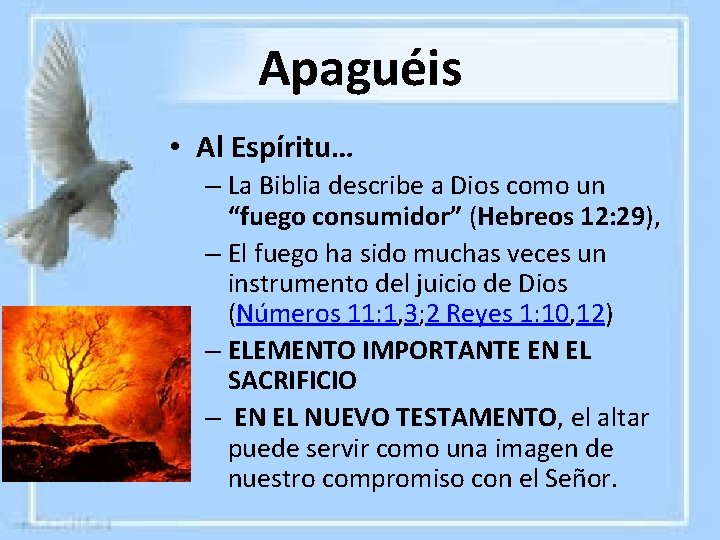 Apaguéis • Al Espíritu… – La Biblia describe a Dios como un “fuego consumidor” Apaguéis • Al Espíritu… – La Biblia describe a Dios como un “fuego consumidor”